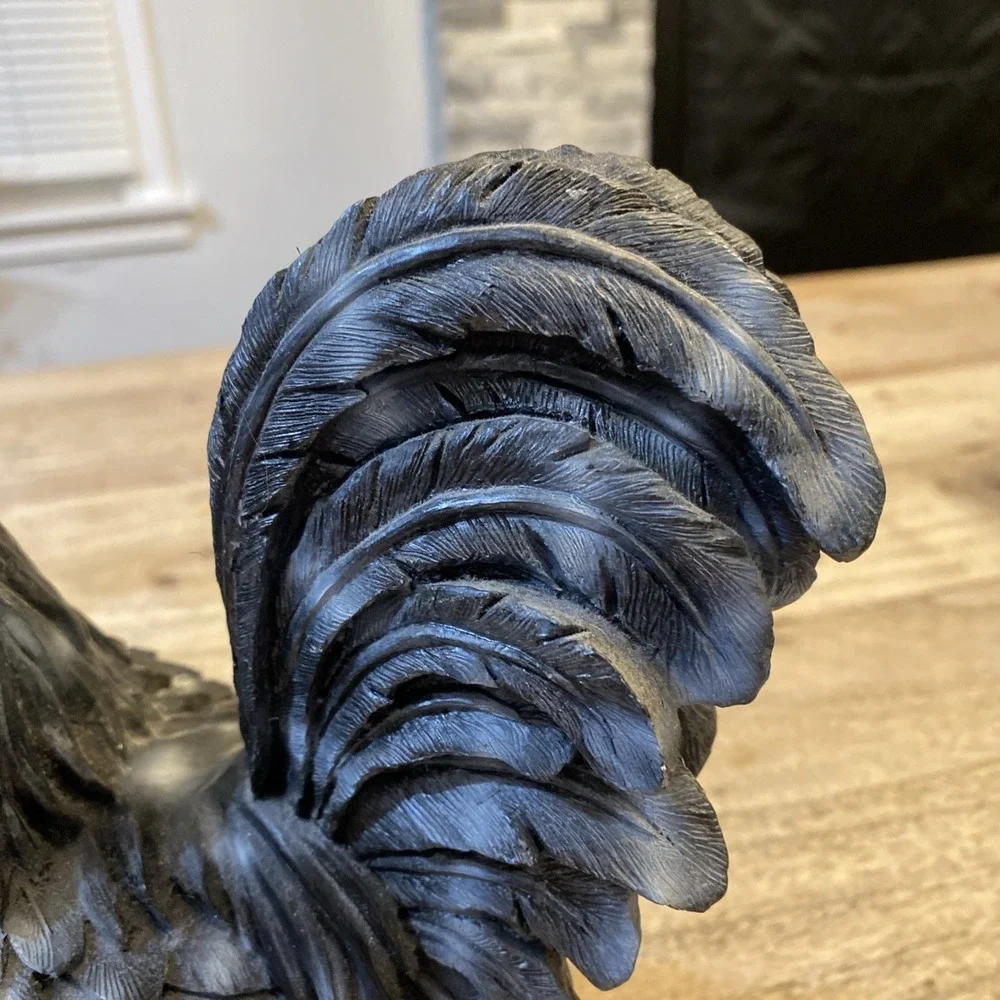 Cute Unique, Resin Black Gray Rooster Chicken farmhouse, decor